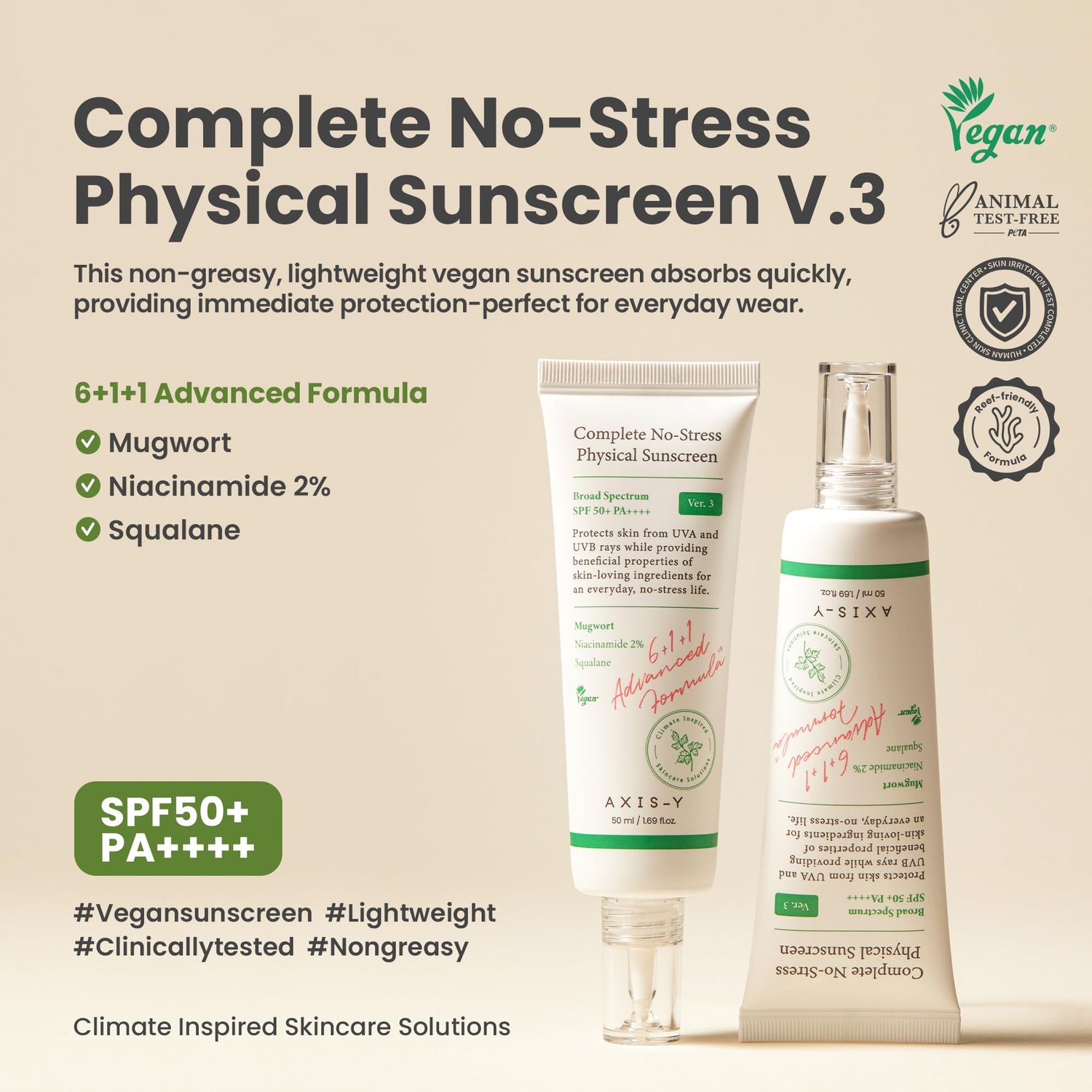 Axis-Y Complete No-Stress Physical Sunscreen 50 ml - Sando Skin