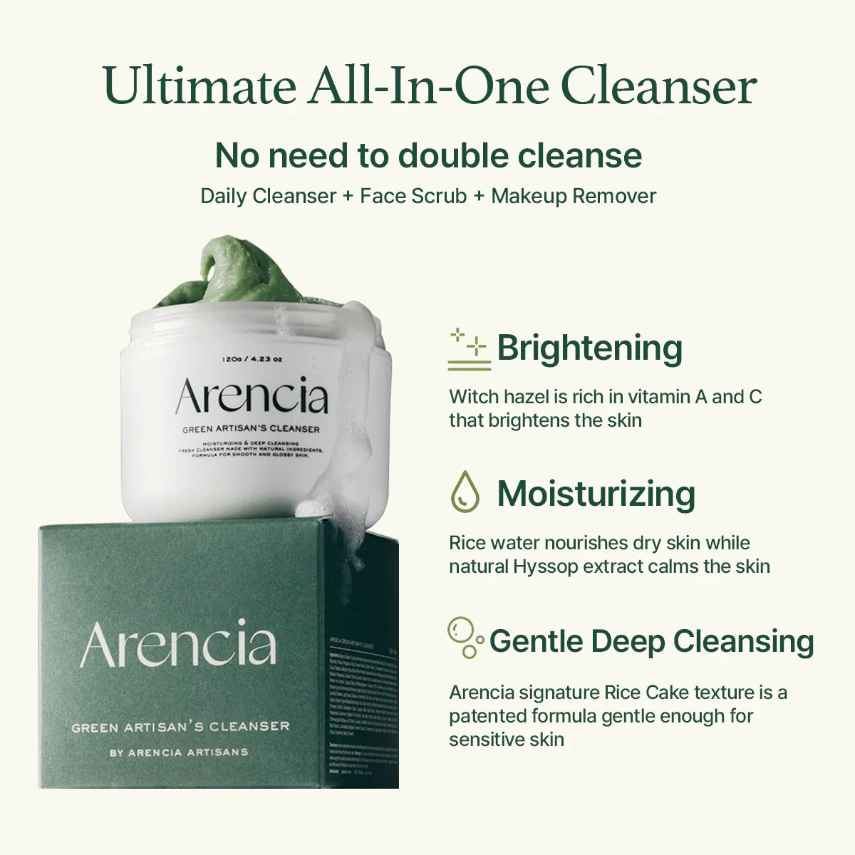 Arencia - Fresh Green Rice Mochi Cleanser - Sando Skin