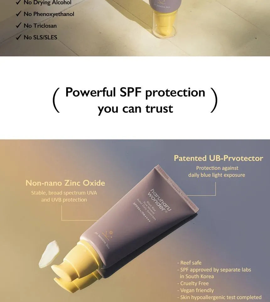 Haruharu Wonder - Black Rice Pure Mineral Relief Daily Sunscreen 50 ml - Sando Skin