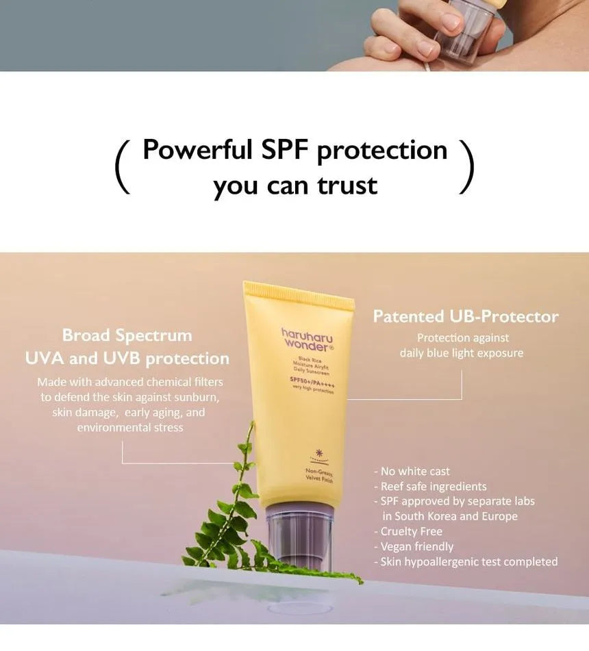 Haruharu Wonder Black Rice Moisture Airyfit Daily Sunscreen Spf50+ Pa++++ 50 ml - Sando Skin