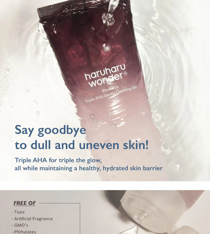 HaruHaru Wonder Black Rice Triple AHA Gentle Cleansing Gel (unscented) 100ml - Sando Skin